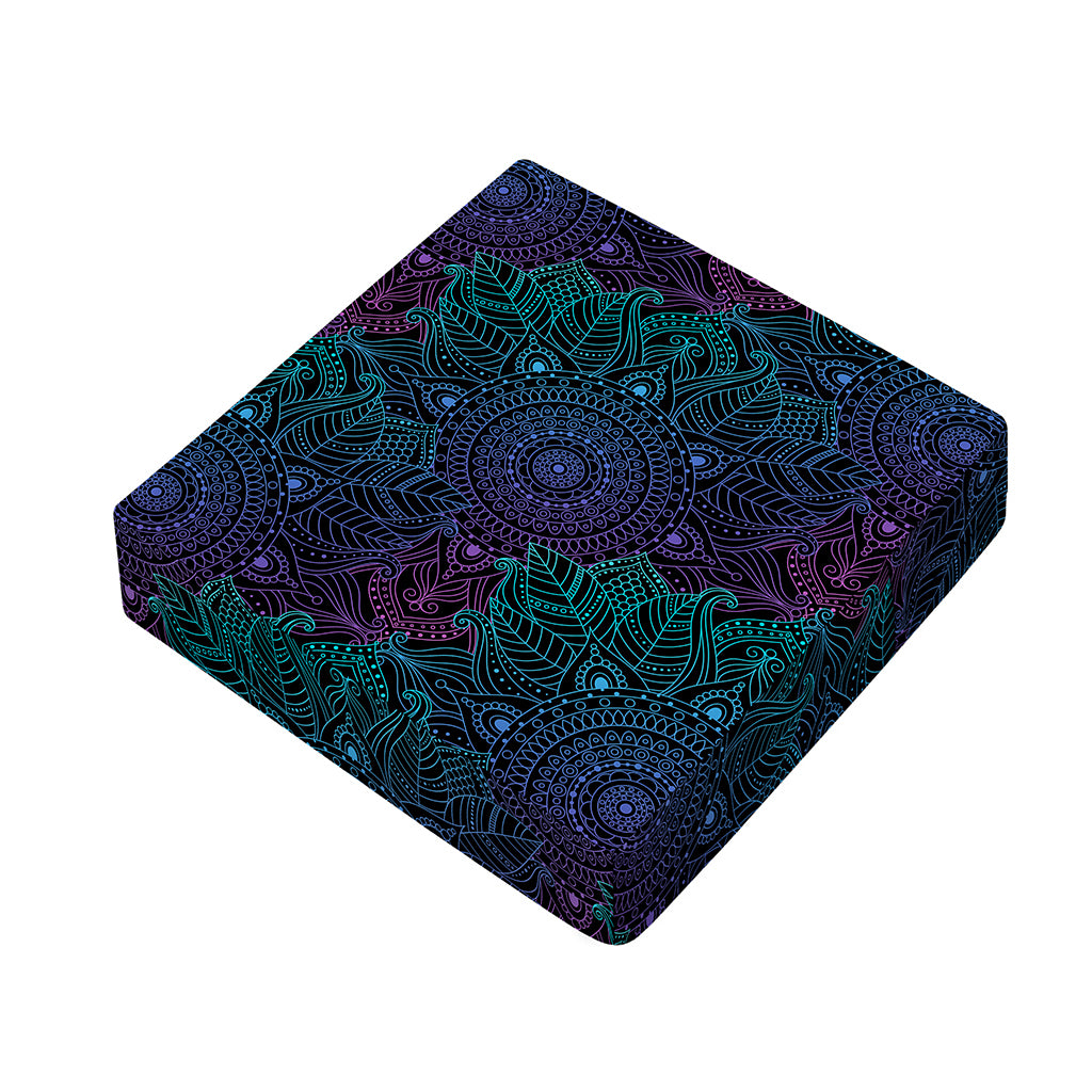 Purple And Teal Mandala Print Outdoor Seat Cushion Cover