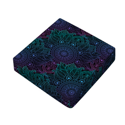 Purple And Teal Mandala Print Outdoor Seat Cushion Cover