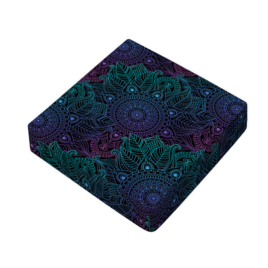 Purple And Teal Mandala Print Outdoor Seat Cushion Cover