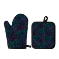 Purple And Teal Mandala Print Oven Mitt And Pot Holder Set