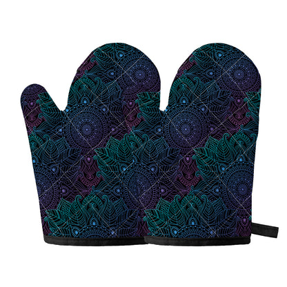 Purple And Teal Mandala Print Oven Mitts