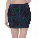 Purple And Teal Mandala Print Pencil Mini Skirt