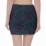 Purple And Teal Mandala Print Pencil Mini Skirt