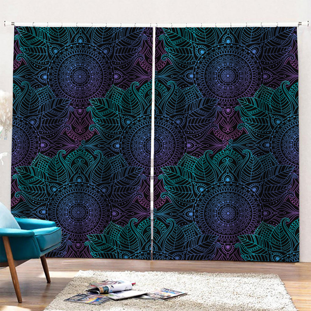 Purple And Teal Mandala Print Pencil Pleat Curtains