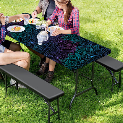 Purple And Teal Mandala Print Picnic Table Cover