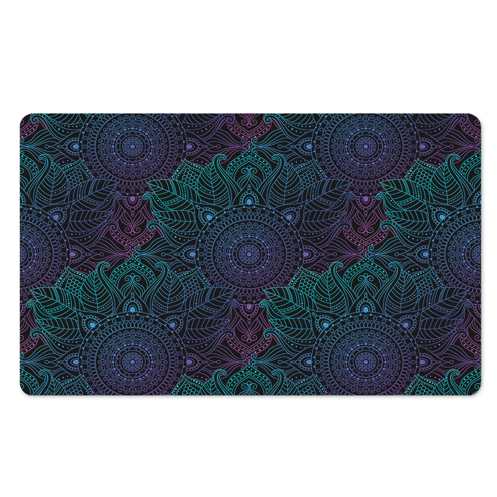 Purple And Teal Mandala Print Polyester Doormat