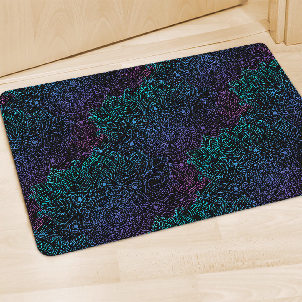 Purple And Teal Mandala Print Polyester Doormat