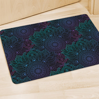 Purple And Teal Mandala Print Polyester Doormat