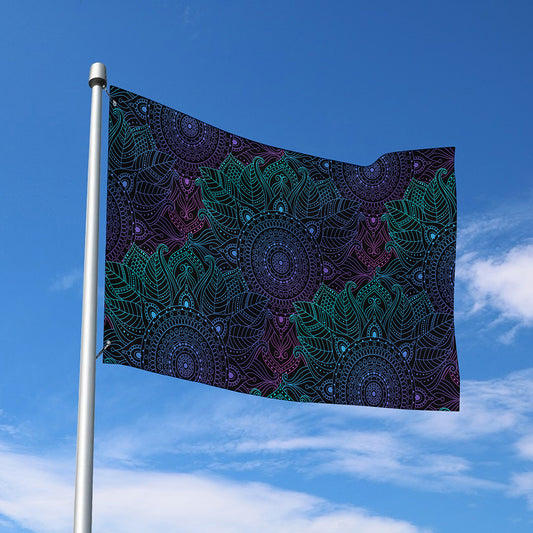 Purple And Teal Mandala Print Polyester Flag