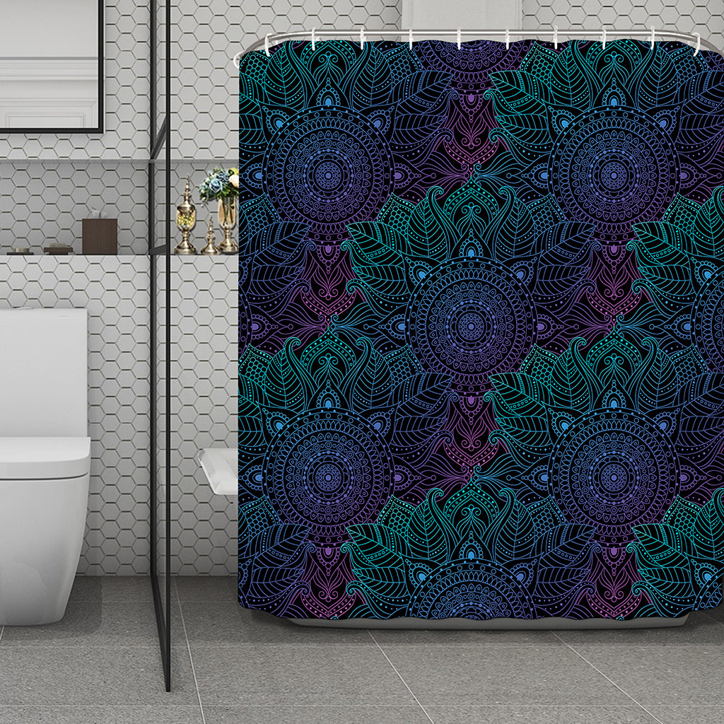 Purple And Teal Mandala Print Polyester Shower Curtain