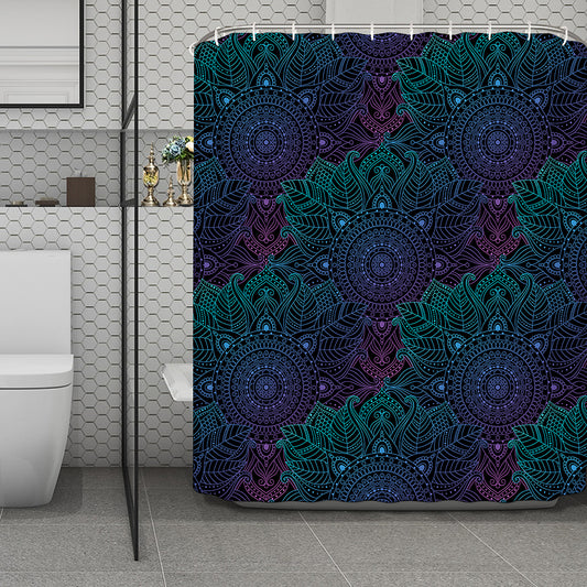 Purple And Teal Mandala Print Polyester Shower Curtain
