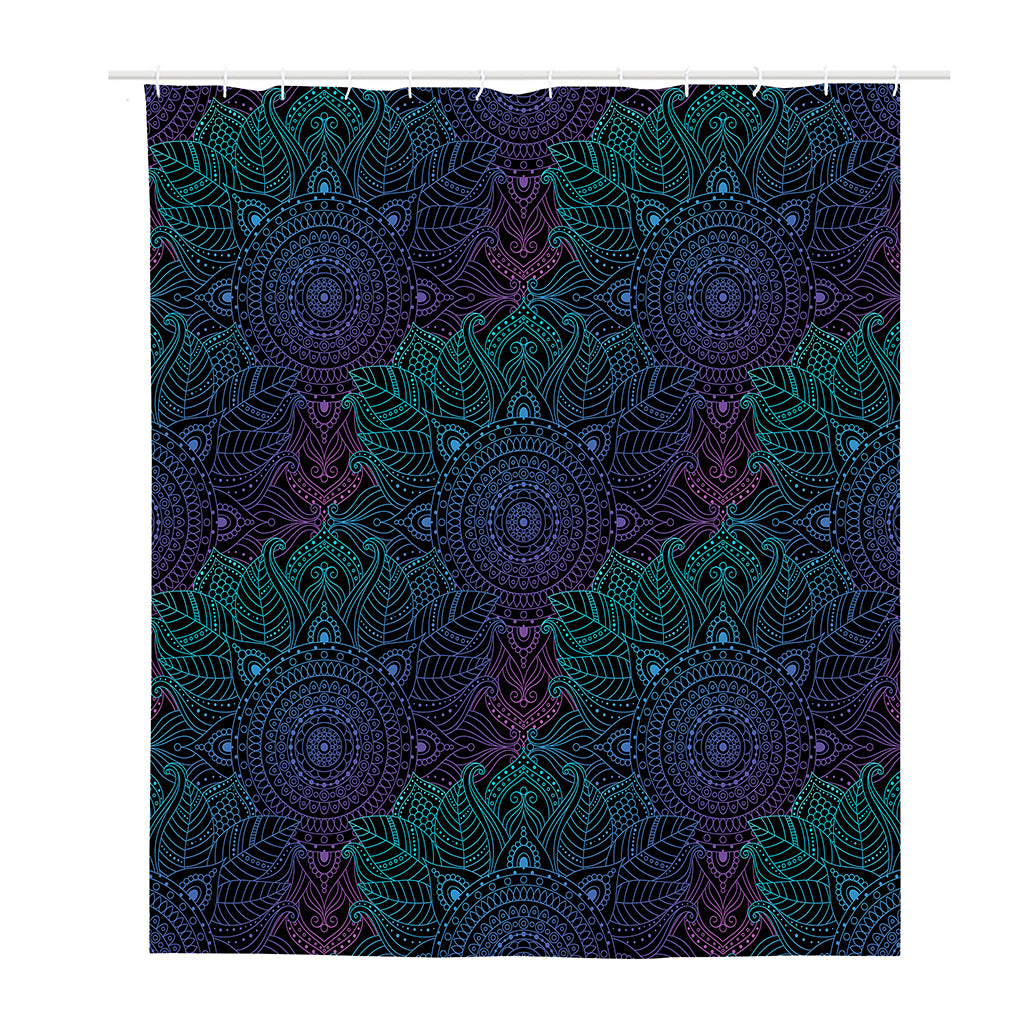 Purple And Teal Mandala Print Polyester Shower Curtain