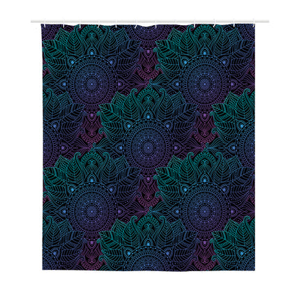 Purple And Teal Mandala Print Polyester Shower Curtain