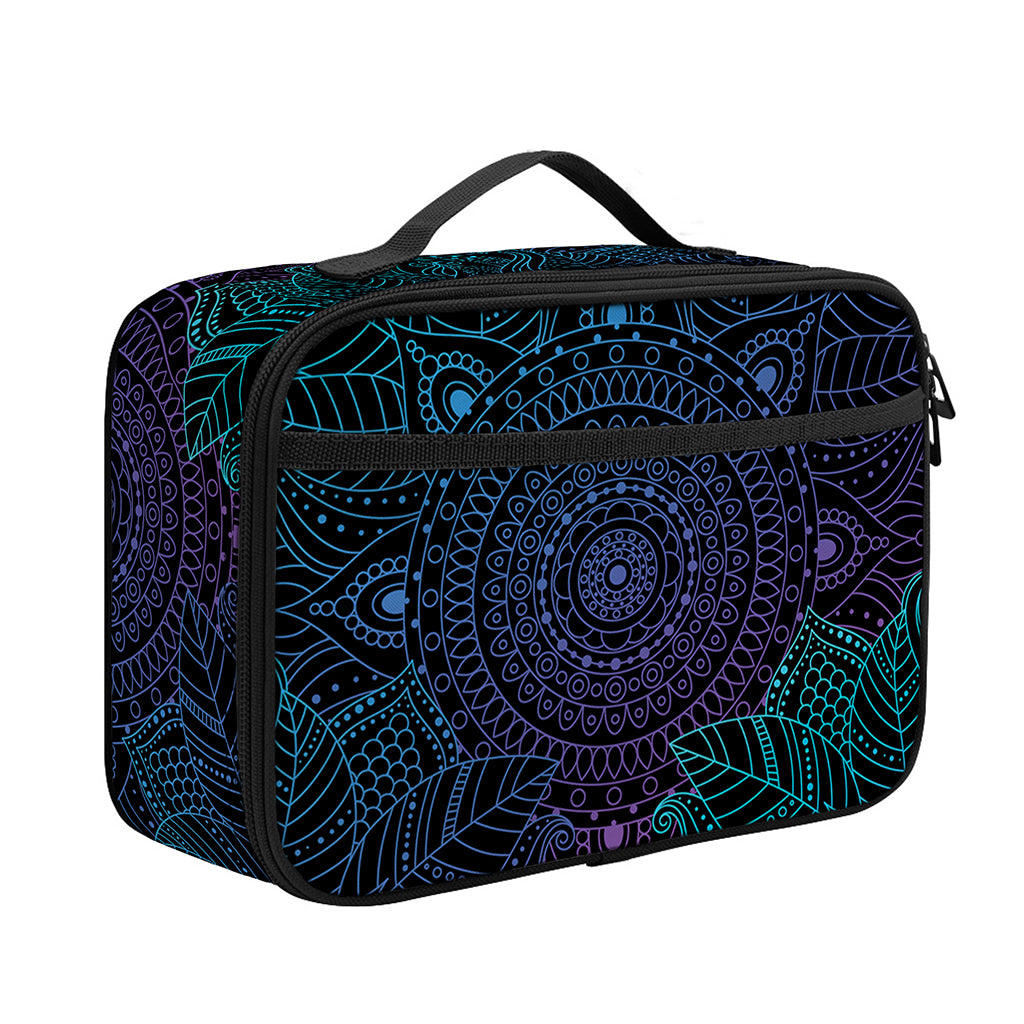 Purple And Teal Mandala Print Portable Lunch Bag