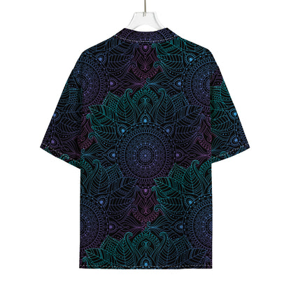 Purple And Teal Mandala Print Rayon Hawaiian Shirt