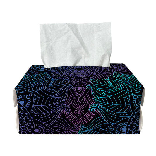 Purple And Teal Mandala Print Rectangle Tissue Box Cover