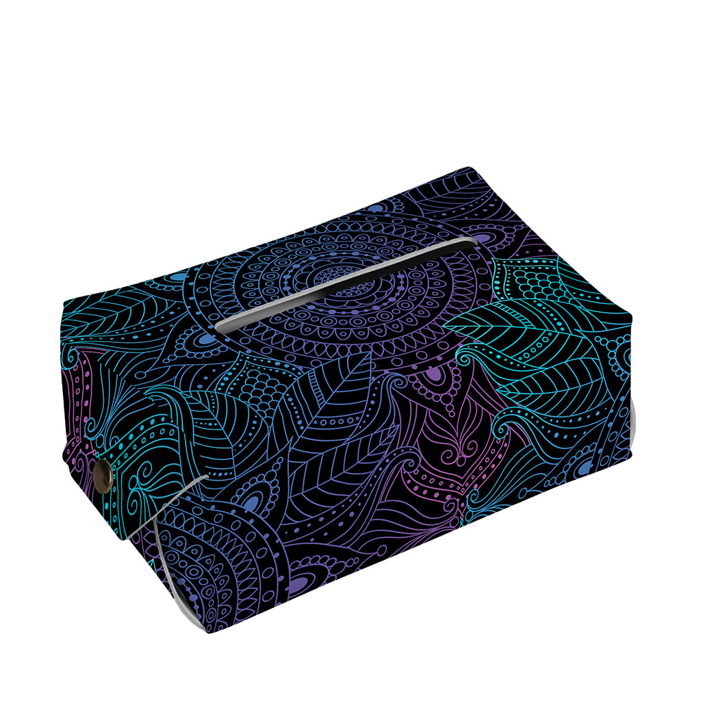 Purple And Teal Mandala Print Rectangle Tissue Box Cover