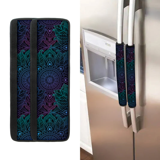 Purple And Teal Mandala Print Refrigerator Handle Covers