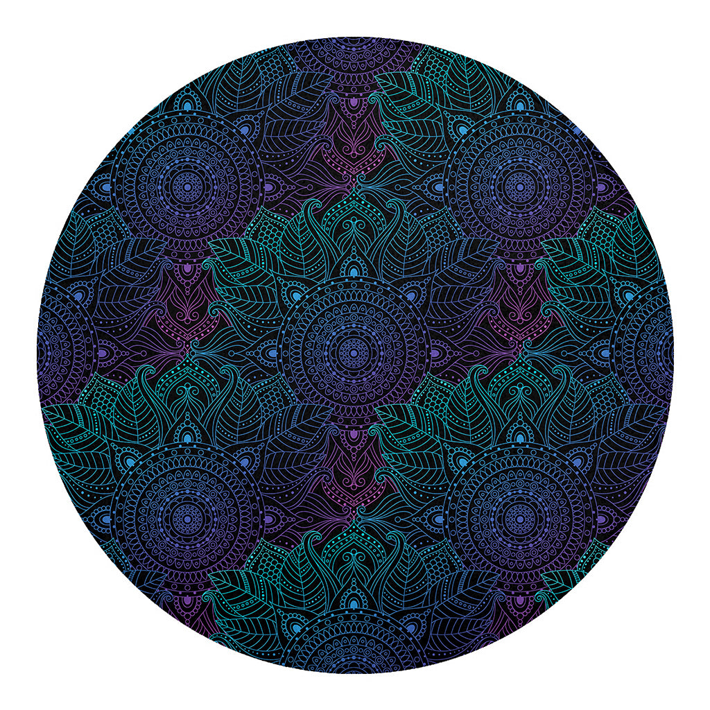 Purple And Teal Mandala Print Round Blanket