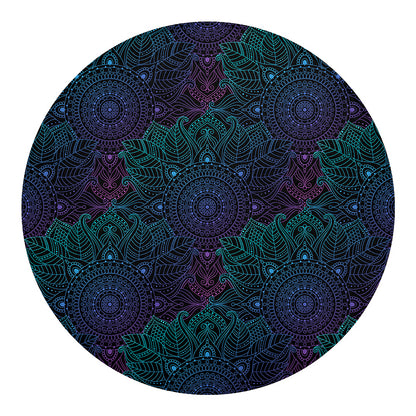 Purple And Teal Mandala Print Round Blanket