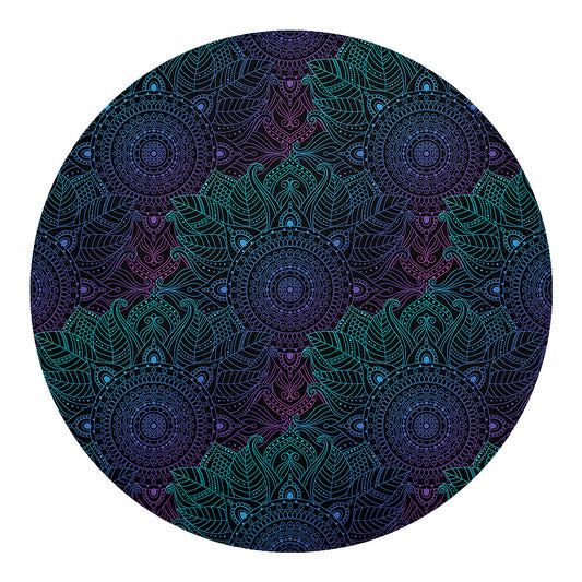 Purple And Teal Mandala Print Round Blanket