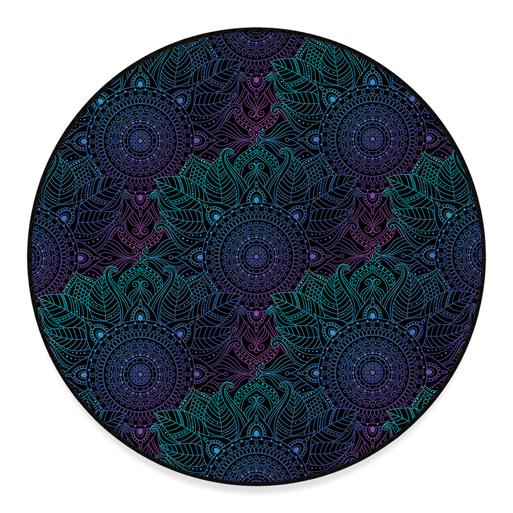 Purple And Teal Mandala Print Round Floor Mat