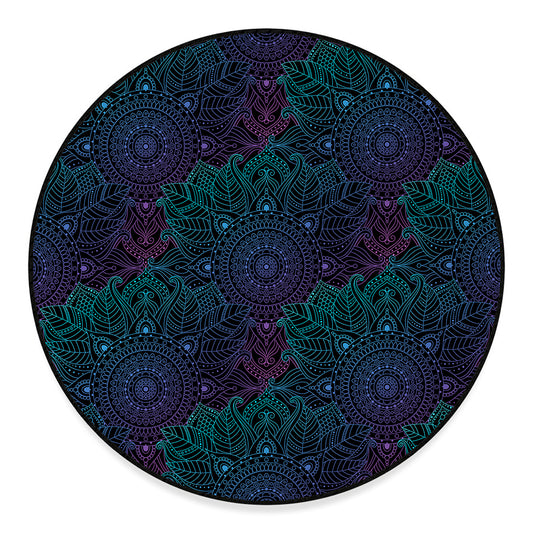 Purple And Teal Mandala Print Round Floor Mat