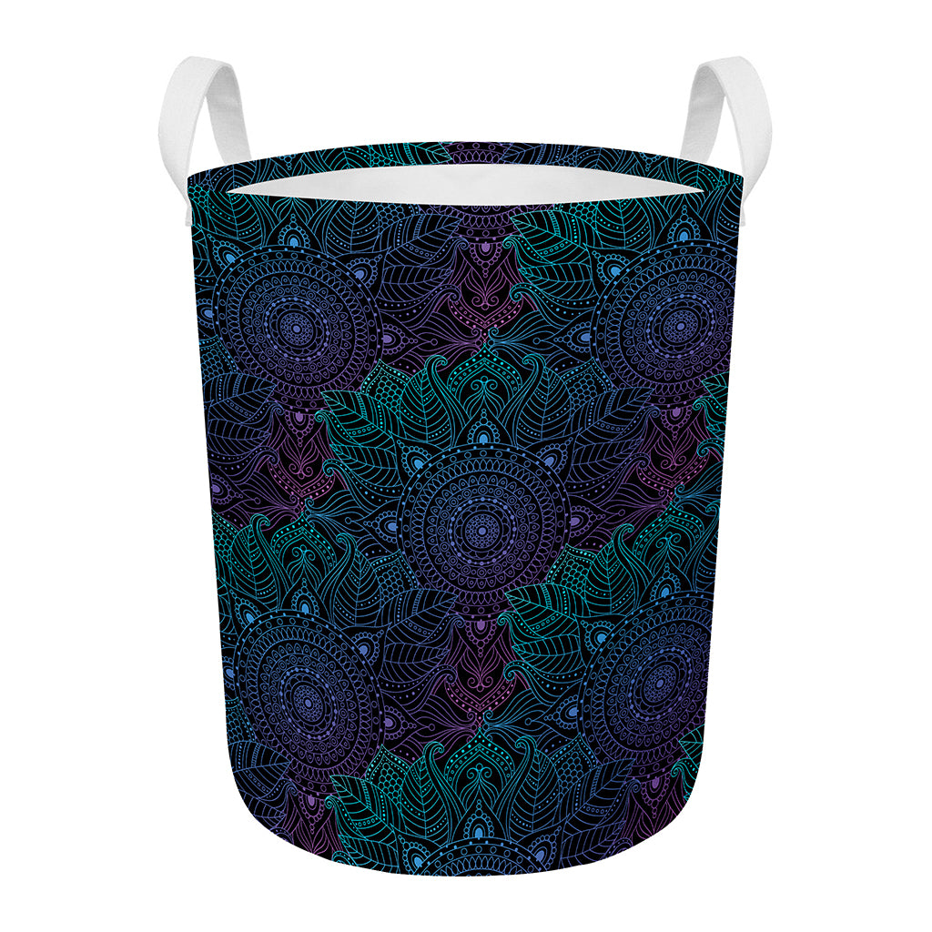 Purple And Teal Mandala Print Round Laundry Basket