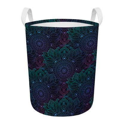 Purple And Teal Mandala Print Round Laundry Basket
