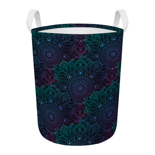 Purple And Teal Mandala Print Round Laundry Basket