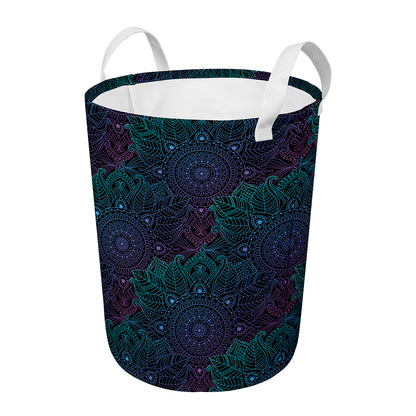 Purple And Teal Mandala Print Round Laundry Basket