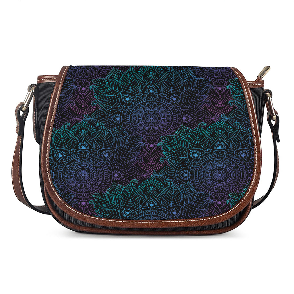Purple And Teal Mandala Print Saddle Bag