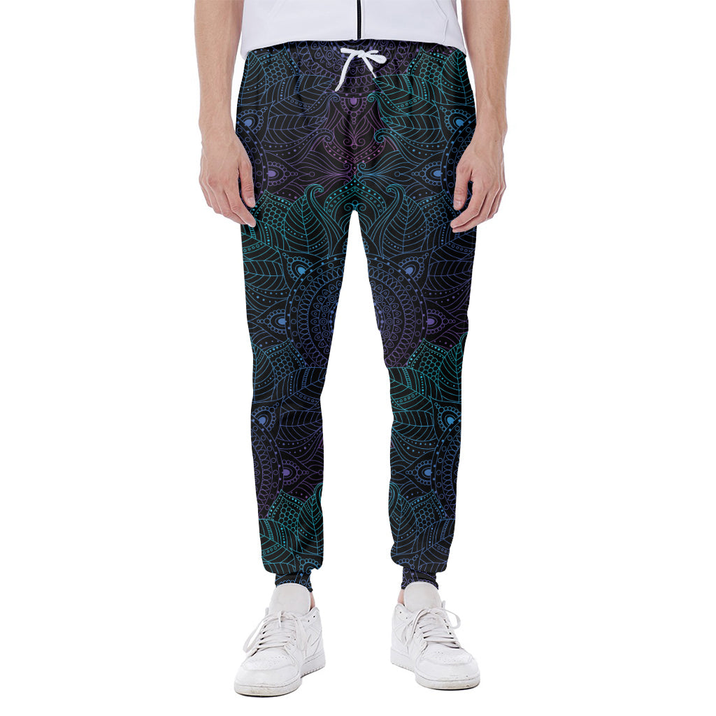 Purple And Teal Mandala Print Scuba Joggers