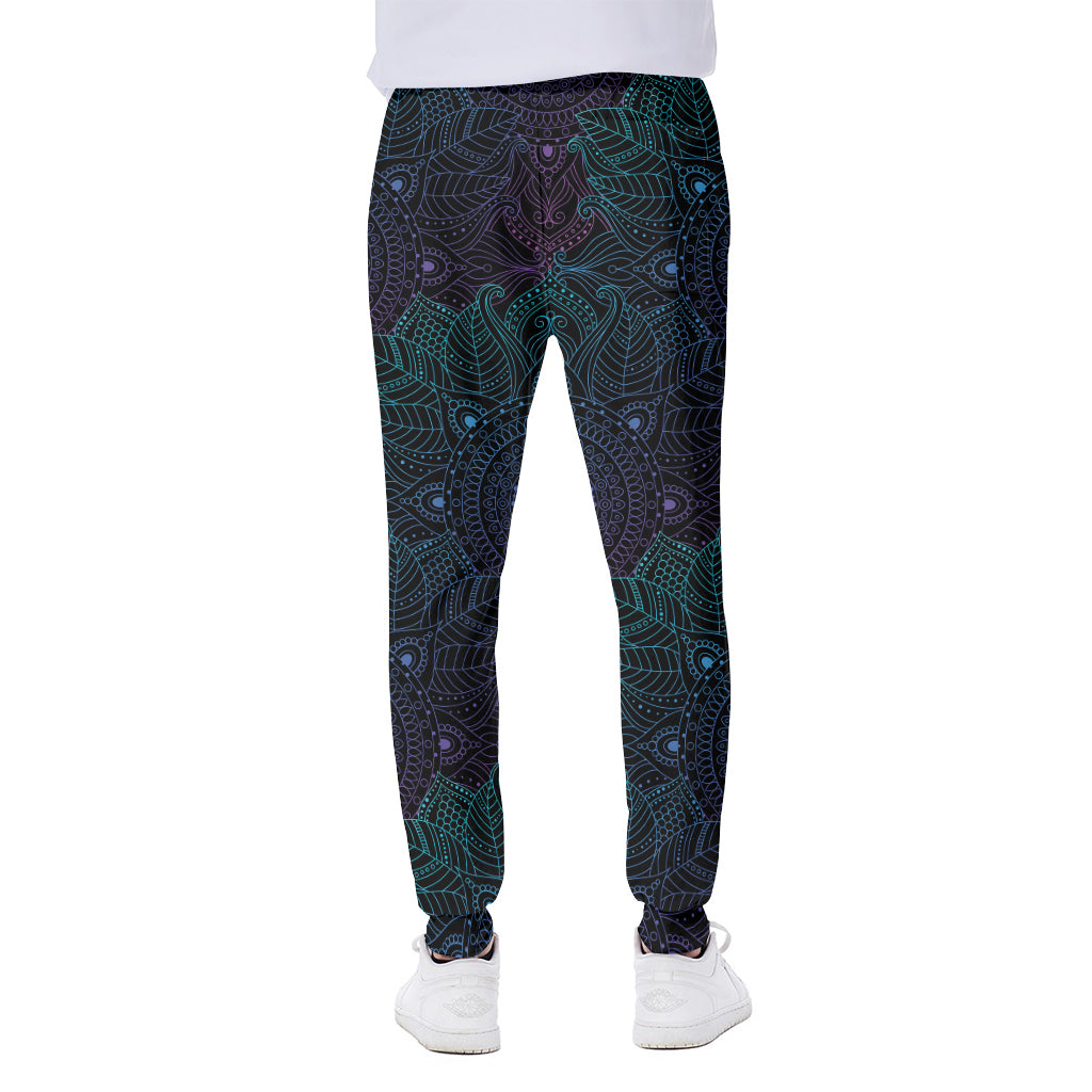 Purple And Teal Mandala Print Scuba Joggers