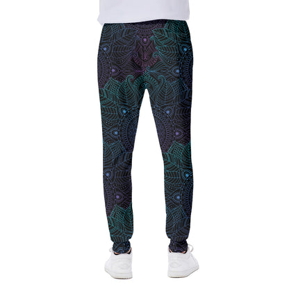 Purple And Teal Mandala Print Scuba Joggers