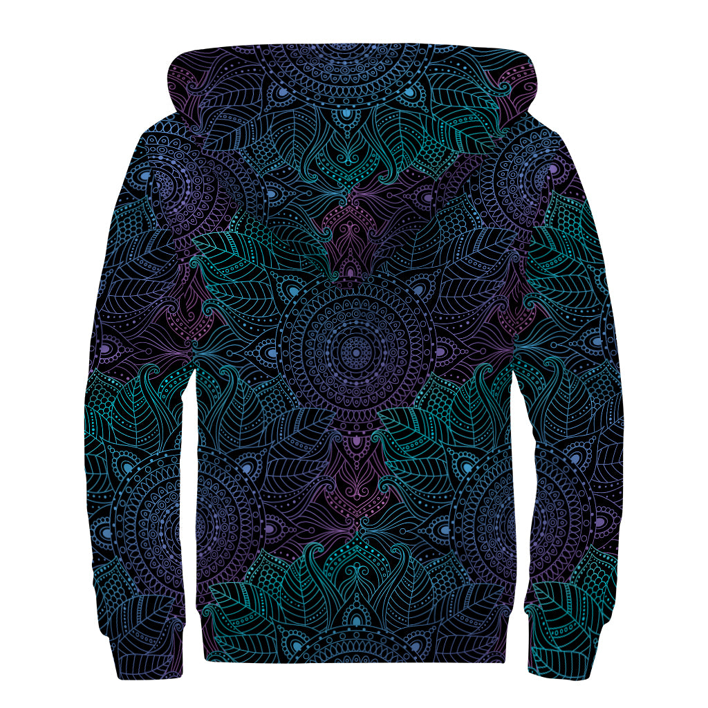 Purple And Teal Mandala Print Sherpa Lined Zip Up Hoodie