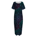 Purple And Teal Mandala Print Short Sleeve Long Nightdress