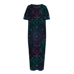 Purple And Teal Mandala Print Short Sleeve Long Nightdress