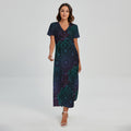 Purple And Teal Mandala Print Short Sleeve Maxi Dress