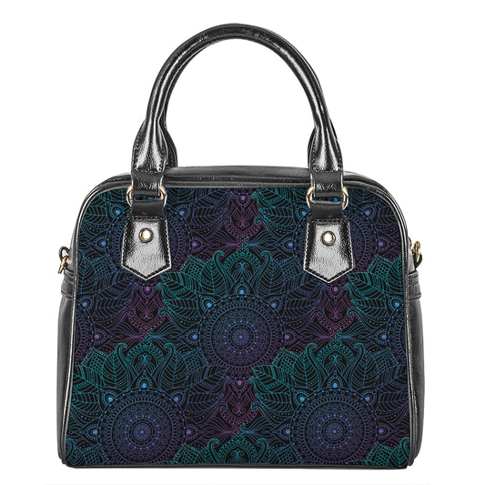 Purple And Teal Mandala Print Shoulder Handbag