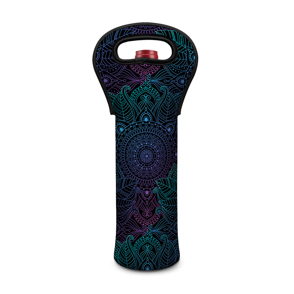 Purple And Teal Mandala Print Single Neoprene Wine Tote