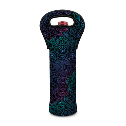 Purple And Teal Mandala Print Single Neoprene Wine Tote