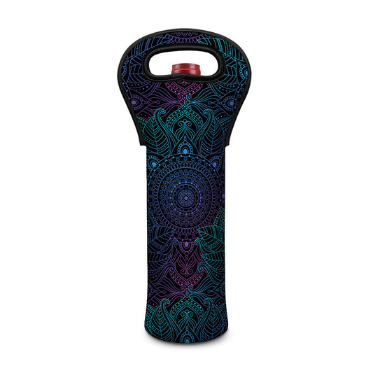 Purple And Teal Mandala Print Single Neoprene Wine Tote