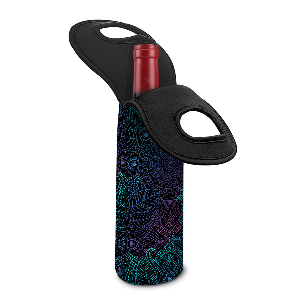 Purple And Teal Mandala Print Single Neoprene Wine Tote
