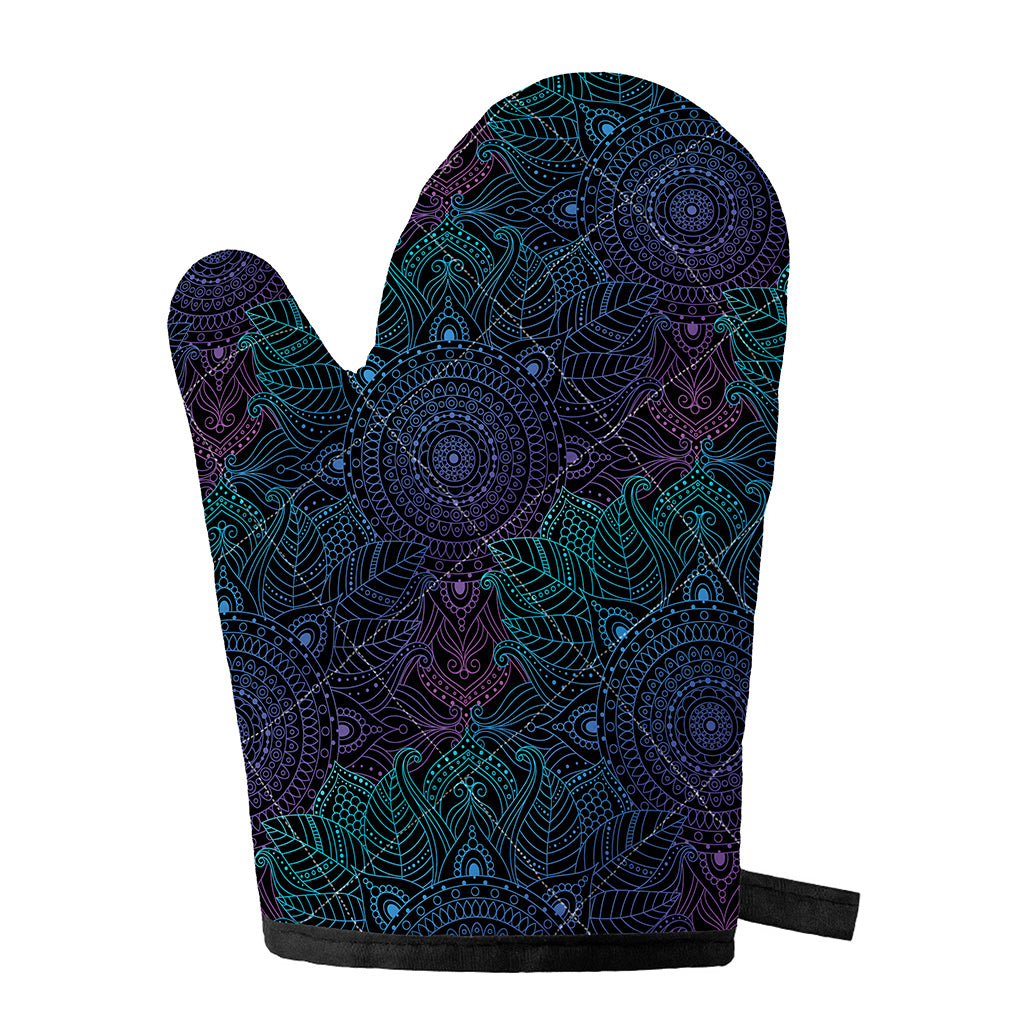 Purple And Teal Mandala Print Single Oven Mitt