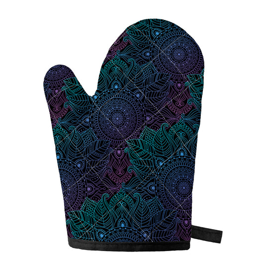Purple And Teal Mandala Print Single Oven Mitt