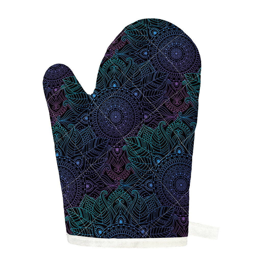 Purple And Teal Mandala Print Single Oven Mitt
