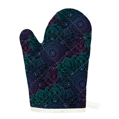 Purple And Teal Mandala Print Single Oven Mitt