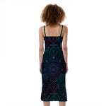 Purple And Teal Mandala Print Slim Fit Midi Cami Dress