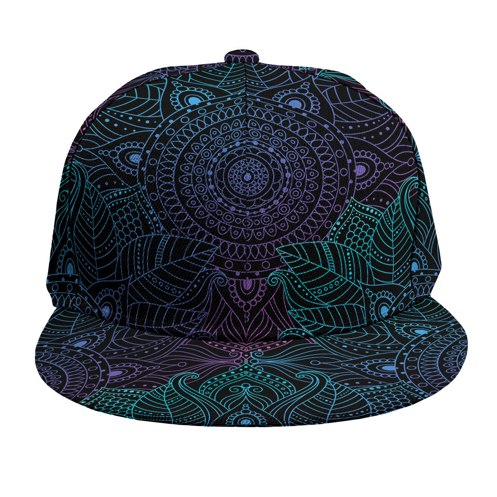 Purple And Teal Mandala Print Snapback Cap
